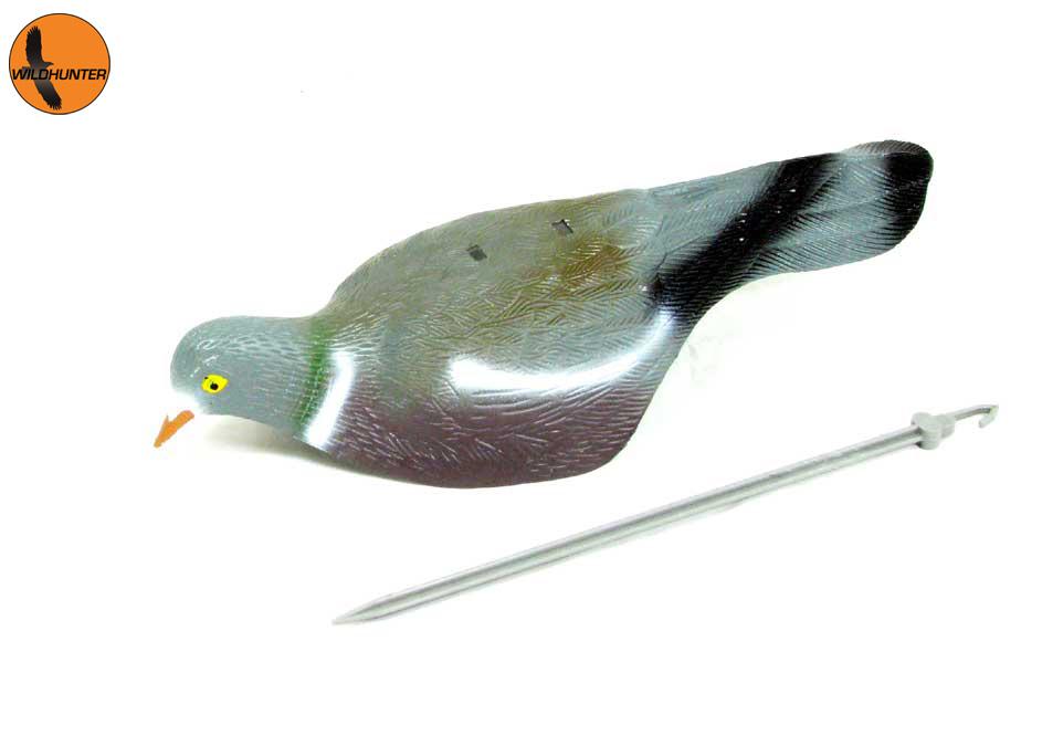Shell pigeon decoy non flocked with spring stick